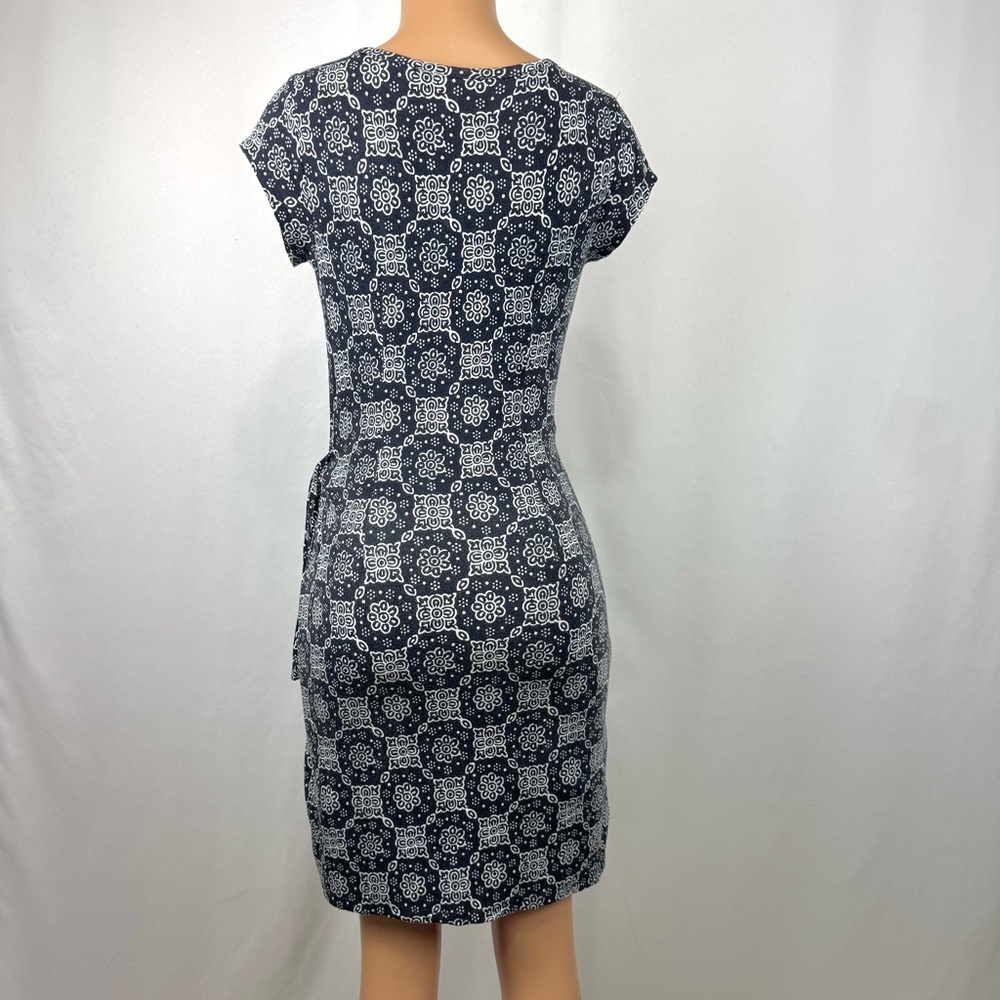 Loft Short Sleeve Side Tie Dress Women's XS Lined Stretch Navy Geometric Print - Picture 6 of 12